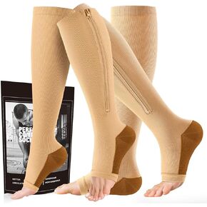 Zipper Compression Socks Men & Women - 2 Pairs Of 15-20mmhg Open Toe Compression Socks Knee High,Suit For Running