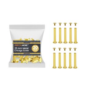 20 Pack of Chicago Screw Post Binding Screws, 25mm Brass Plated Metal Screw Posts for Scrapbooking, Photo Albums, Binding Leather Repair