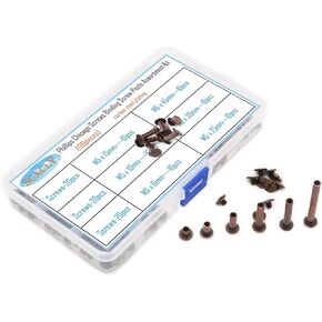120pcs Chicago Screws Binding Screw Posts Assortment Kit, 6 Sizes(M5 x 6/10/15/25/30/45mm), Plating (Red Bronze-Coloured)