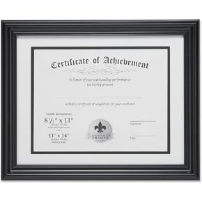 Lawrence Frames Dual Use 11 by 14-Inch Certificate Picture Frame with Double Bevel Cut Matting for 8.5 by 11-Inch Document, Black