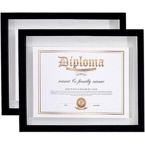 2 Pack - 11x14 Float Document Frame with Double Sided HD Plexiglass for Floating Display of 8.5x11 Document, Certificate, Image or Artwork, Wood Diploma Frame Decor of Wall Mounting, Black