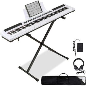 Piano Keyboard 88 Keys Semi-weighted Compact Portable Electric Digital Piano Set for Beginners with Stand, Carrying Case,Sustain Pedal,Headphones (Black Piano Keyboard)