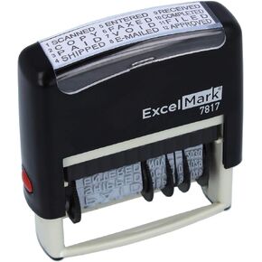 ExcelMark 12 Phrase Self-Inking Date Stamp - 2" x 1/4" Impression - Black Ink (7817)