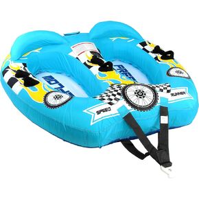 Watersports Inflatable Towable Booster Tube - Two Person Water Boating Float Tow Raft, Inflatable Pull Boats/Tubes/Towables w/Dual Seats, PVC Bladder, Foam Pad, Nylon Handles