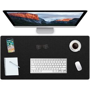 Multifunctional Office Desk Pad Mat Blotter on Top of Desks Non-slip Desk Writing Mat Waterproof Desk Mat Protector for Desktop PVC Leather Desk Mouse Pad for Office Home (Black, 14" x 24")