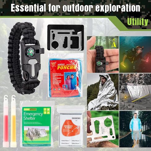 مجموعة أدوات النجاة للتخييم، 250 قطعة من معدات الطوارئ الأساسية للمغامرة في الهواء الطلق، والمشي لمسافات طويلة، والصيد، بما في ذلك معدات النجاة، ومستلزمات الطوارئ المثالية للاستعداد للكوارث in Kuwait