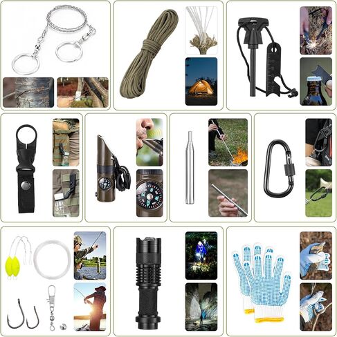 مجموعة أدوات النجاة للتخييم، 250 قطعة من معدات الطوارئ الأساسية للمغامرة في الهواء الطلق، والمشي لمسافات طويلة، والصيد، بما في ذلك معدات النجاة، ومستلزمات الطوارئ المثالية للاستعداد للكوارث in Kuwait