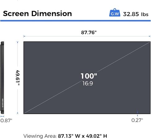 شاشة عرض SCREENPRO مقاس 120 بوصة ALR لرفض الضوء المحيط لجهاز عرض قصير جدًا وجهاز عرض ليزر، شاشة رفض ضوء السقف بإطار ثابت 16:9 4K/8K Ultra Edge للمسرح المنزلي in Kuwait