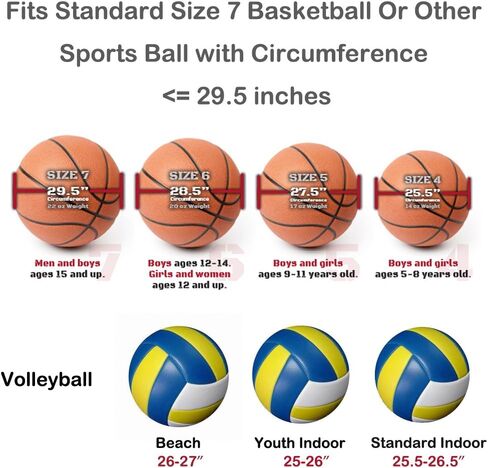 Size 7 (29.5") Basketball Bag Soccer Ball Football Volleyball Softball Sports Ball Bag Holder Carrier+Adjustable Shoulder Strap 2 Side Mesh Pockets f/Water Bottle Towel Sports Shoes in Saudi Arabia