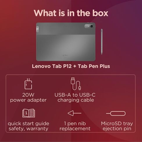 Lenovo Tab P12-2023 - تابلت موسع بشاشة تعمل باللمس - شاشة 12.7 بوصة 3K - كاميرا 13 ميجابكسل - ذاكرة 8 جيجابايت - تخزين UFS 128 جيجابايت - Android 13 - Dolby Atmos - مكبرات صوت JBL رباعية - قلم متضمن in Saudi Arabia