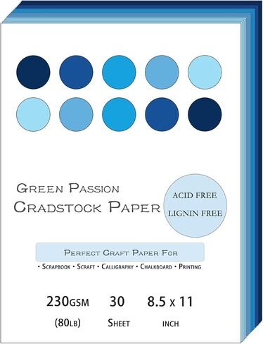 Blues Cardstock 8.5 x 11 Craft Paper Cover Stock Stash Pack- Blue Tones Assorted Colored Scrapbook Paper 80lb Card Stock for Construction Crafts, Embossing, Quilling, Cardmaking-30 Sheets in Saudi Arabia