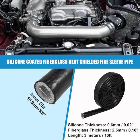 X AUTOHAUX 5/8" ID x 10FT Heat Shielded Fire Sleeve Silicone Coated Fiberglass Tape for Automotive Hose Lines Wires Electrical Wiring Black in Kuwait