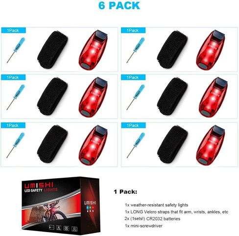 مصابيح أمان LED (6 عبوات)، مصابيح تشغيل ستروب بمشبك للعدائين، المشي، الدراجة، طوق الكلب، عربة الأطفال، أفضل الملحقات الليلية عالية الوضوح لمعداتك العاكسة in Kuwait