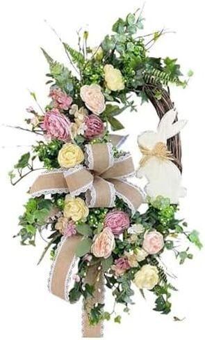 Easter Wreaths for Front Door, Easter Artificial Egg Wreath Decoration, Bunny Carrot Spring Wreath Farmhouse Home Indoor Outdoor Easter Decor in Saudi Arabia