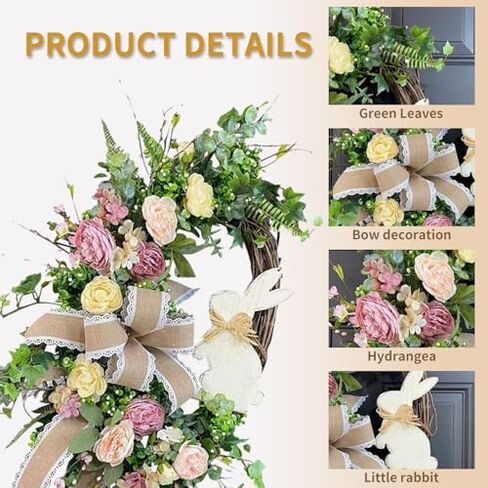 Easter Wreaths for Front Door, Easter Artificial Egg Wreath Decoration, Bunny Carrot Spring Wreath Farmhouse Home Indoor Outdoor Easter Decor in Saudi Arabia