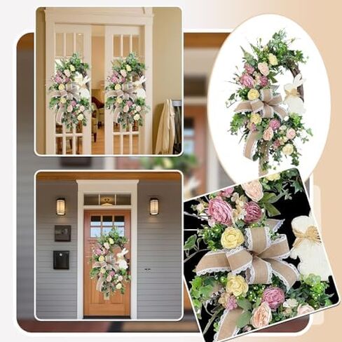 Easter Wreaths for Front Door, Easter Artificial Egg Wreath Decoration, Bunny Carrot Spring Wreath Farmhouse Home Indoor Outdoor Easter Decor in Saudi Arabia