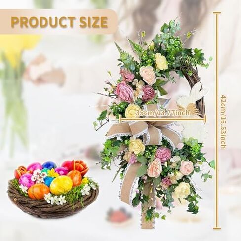 Easter Wreaths for Front Door, Easter Artificial Egg Wreath Decoration, Bunny Carrot Spring Wreath Farmhouse Home Indoor Outdoor Easter Decor in Saudi Arabia