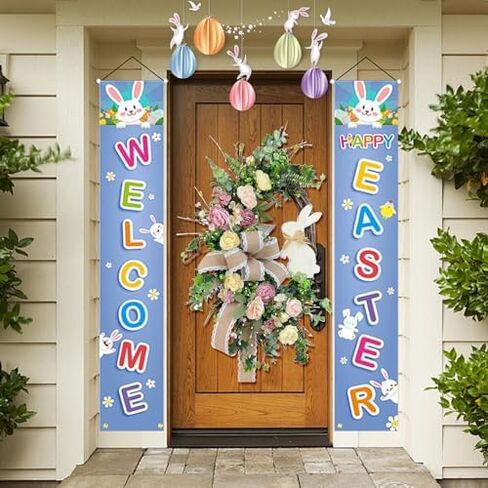 Easter Wreaths for Front Door, Easter Artificial Egg Wreath Decoration, Bunny Carrot Spring Wreath Farmhouse Home Indoor Outdoor Easter Decor in Saudi Arabia