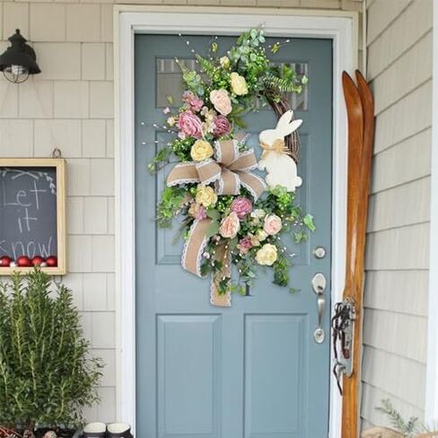 Easter Wreaths for Front Door, Easter Artificial Egg Wreath Decoration, Bunny Carrot Spring Wreath Farmhouse Home Indoor Outdoor Easter Decor in Saudi Arabia