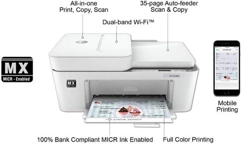 VersaCheck DeskJet 4155 MX MICR All-in-One Check Printer Gold Check Printing Software Bundle,White in Saudi Arabia