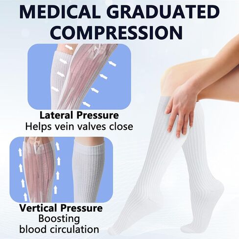 + جوارب ضغط قطنية MD للنساء والرجال 4/6 أزواج 8-15/15-20 مم زئبقي جوارب طويلة للركبة للرياضة والسفر والممرضات والوذمة in Kuwait