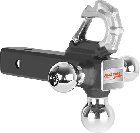 كرة وصلة المقطورة 84012 من Towever مع خطاف سحب تكتيكي، وصلة ربط ثلاثية تناسب جهاز استقبال وصلة 2 بوصة، آمنة مع مزلاج ذاتي القفل، كرة كروم، سعة خطاف ربط الشاحنة تصل إلى 10000 رطل in Kuwait