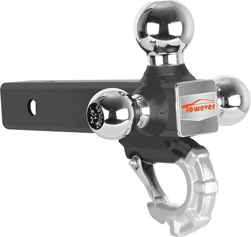 كرة وصلة المقطورة 84012 من Towever مع خطاف سحب تكتيكي، وصلة ربط ثلاثية تناسب جهاز استقبال وصلة 2 بوصة، آمنة مع مزلاج ذاتي القفل، كرة كروم، سعة خطاف ربط الشاحنة تصل إلى 10000 رطل in Kuwait