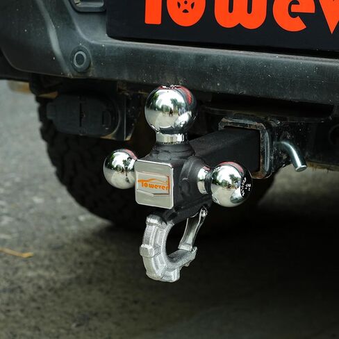 كرة وصلة المقطورة 84012 من Towever مع خطاف سحب تكتيكي، وصلة ربط ثلاثية تناسب جهاز استقبال وصلة 2 بوصة، آمنة مع مزلاج ذاتي القفل، كرة كروم، سعة خطاف ربط الشاحنة تصل إلى 10000 رطل in Kuwait