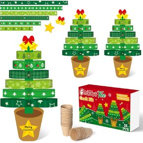 WATINC Christmas Tree Paper Pot Craft Kits, 24 Pack Make Your Standing Christmas Tree Gifts Crafts Decorations, Fun DIY Xmas Holidays Time Trees Craft Home School Classroom Art Activities for Kids