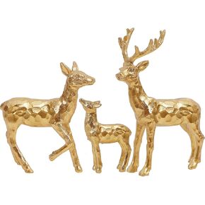 Lulu Home Set of 3 Christmas Tabletop Decorations, Resin Golden Reindeer Figurines in Diverse Postures, Xmas Holiday Winter Centerpieces Ornaments for Fireplace Mantel Shelf Sill Home Decor