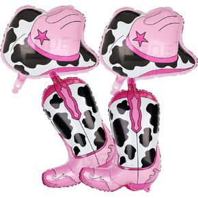 Cow Print Western Cowgirl Party Decorations Cowgirl Boot Balloons Cowgirl Hat Balloon Let's Go Girls Disco Cowgirl Last Rodeo Bachelorette Theme One 1st Birthday Party Decor Supplies 4 Pcs