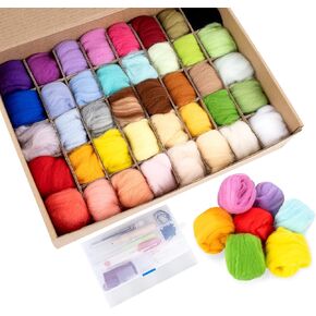 Lemonfilter Needle Felting Kit, 40 Colors Wool Roving for Needle Felting, Felting Kits for Beginners Adult, Wool Felting Kit with Needle Felting Tools for DIY, Arts and Craft Activity