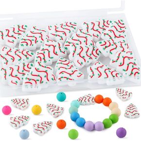15Pcs Silicone Focal Beads White Christmas Tree, Focal Silicone Beads for Keychain Making Christmas Silicone Beads for Pens