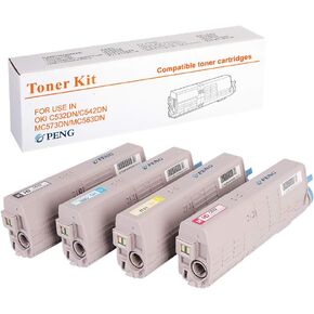 Compatible Toner cartridges for Oki Okidata C532 MC573 C532dn C542dn MC563dn MC573dn Printers 46490604, 46490603, 46490602, 46490601 High Yield BK/7K and CMY/6K Pages (4-Color Pack)