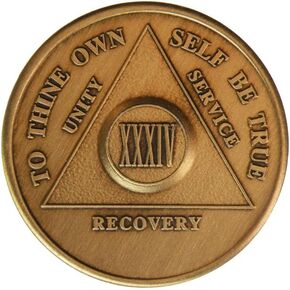 34 Year AA Medallion Traditional Bronze Raised Center Sobriety Chip