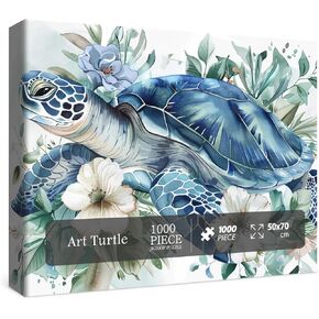Sea Turtle Puzzles Flower Puzzle for Adults 1000 Pieces, Animal Art Jigsaw Puzzles 1000 Pieces Nature Puzzle, Fantasy Green Turtle Painting Puzzle