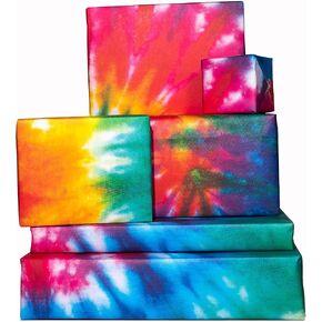 CENTRAL 23 Rainbow Wrapping Paper - 6 Sheets of Colorful Gift Wrap - Birthday Wrapping Paper For Men Women Teenager - Tie Dye - Pride - Psychedelic - Christmas - Vegan Ink - Recyclable - Made in UK