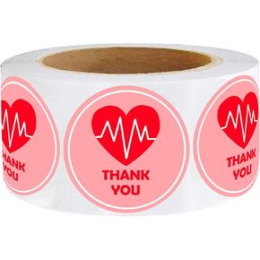 Healthcare Workers Thank You for All You Do Stickers,Red Heart Stickers for Healthcare Heroes,1.5 Inch Labels for Nures,Doctors.500 Pcs Per Roll.