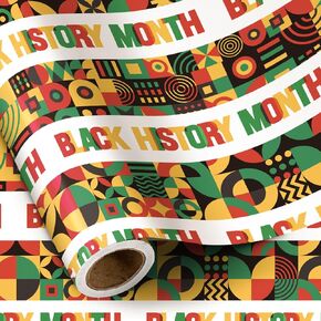 RUSPEPA Black History Month Wrapping Paper Roll, Mini Roll, 17 Inches x 16.4 Feet, Black, Green Red Yellow Geometry Pattern Design Gift Wrap Paper, Bright Colors for African BHM Festival Holiday Party in Kuwait