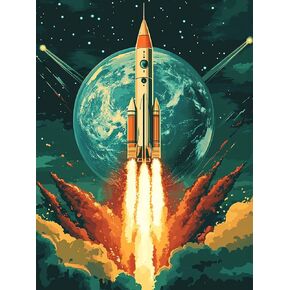 Zariocy 5D Diamond Art Kits for Adults Rocket, DIY Diamond Painting Art Planet Round Full Drill Crystal Diamond Embroidery Paintings Arts Craft for Home Office Wall Decor 12x16 inch