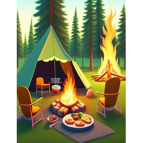NIHO-JIUMA Happy Camping Diamond Painting Kits, 5D Full Drill Diamonds Art Crafts Kits for Adults, Home Art Deco (30x40cm/12x16 Inches)