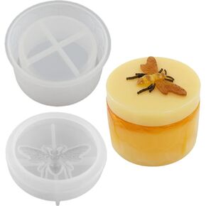 Honey Bee Jar Resin Mold with Lid Concrete Plaster Flower Pot Silicone Mold Candle Jar Cement Clay Mold Epoxy Resin Storage Box Mould