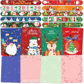 PARTYWIND 32 PCS Christmas Cards and 32 PCS Slap Bracelets for Kids, Christmas Holiday Greeting Cards for Party Decorations Supplies, Goodie Bag Stocking Stuffers Toys