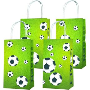 Weesdsio 16 Pack Soccer Party Favor Bags with Handles Soccer Gift Bags Soccer Party Bags for Kids Sports Theme Birthday Party Soccer Birthday Party Favors Supplies Sports Party Decoration
