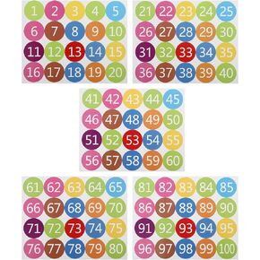 NUOBESTY 5 Sheets 1-100 Number Stickers PVC Colorful Numbered Labels Waterproof Self- Adhesive Stickers Decals Educational Sticker for Office Classroom Organizing