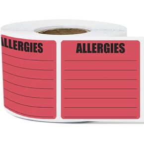 300 Allergies Stickers, 2 x 2 Inch Writable Allergy Alert Labels Allergy Warning Stickers - Pharmacy Stickers Allergy Medical Sticker Doctor Label, Adhesive - 1 Roll of 300 Labels