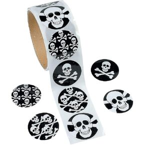 Skull Stickers (100ct) 4 Cool Designs, 1 1/2" Round Stickers, Halloween, Pirate, Party Favor Accessories, Stationery