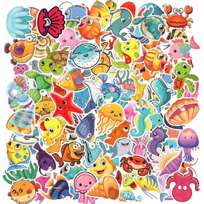 100 Pcs Cute Cartoon Ocean Animal Stickers, Waterproof Vinyl Sea Life Sticker Pack, Stickers for Kids Water Bottles Laptop Phone Guitar Bike Teen and Girls