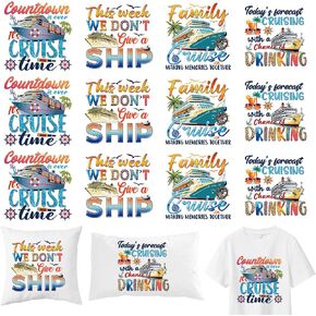 Cruise Iron on Transfers, 12 PCS DTF Transfer Ready to Press Iron on Patch Applique Decals, Sea Sunset Heat Transfer Vinyl for T-Shirts Bag Clothing Pillow DIY Crafts