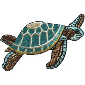 #E04201 Ocean, Sea Turtle Embroidery Iron On Applique Patch (2 3/4" by 2" inch)